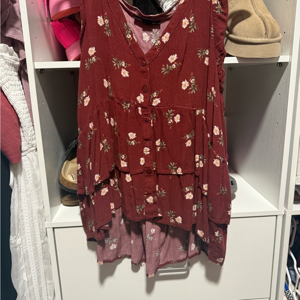 American Eagle Outfitters Women's Burgundy Floral Tank Top
